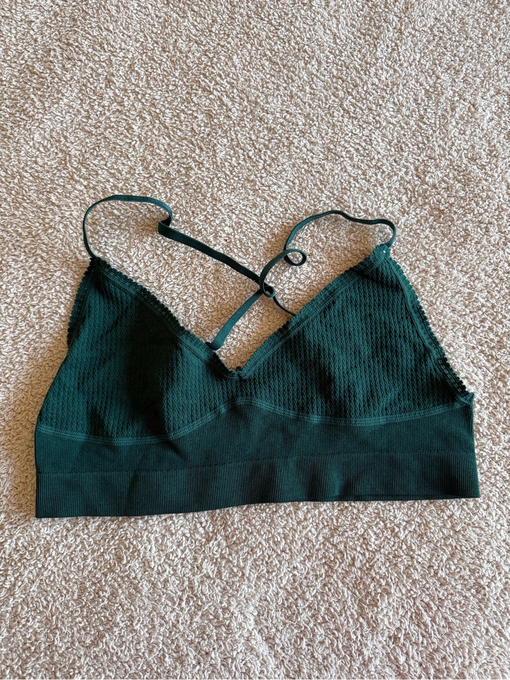 Seamless Dark Green Bralette with Lace Trim